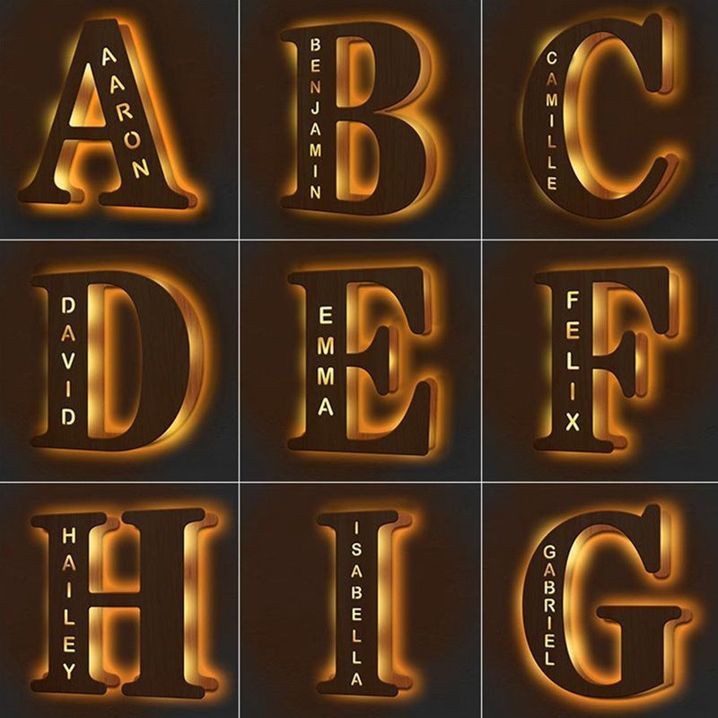 WOODEN NAME LETTER NIGHT LIGHT