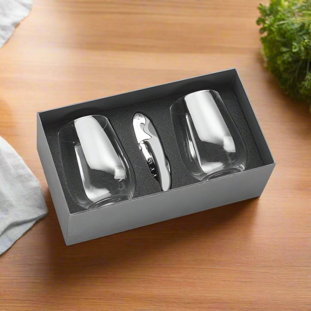 Etched Wine Glass Set - Stemless