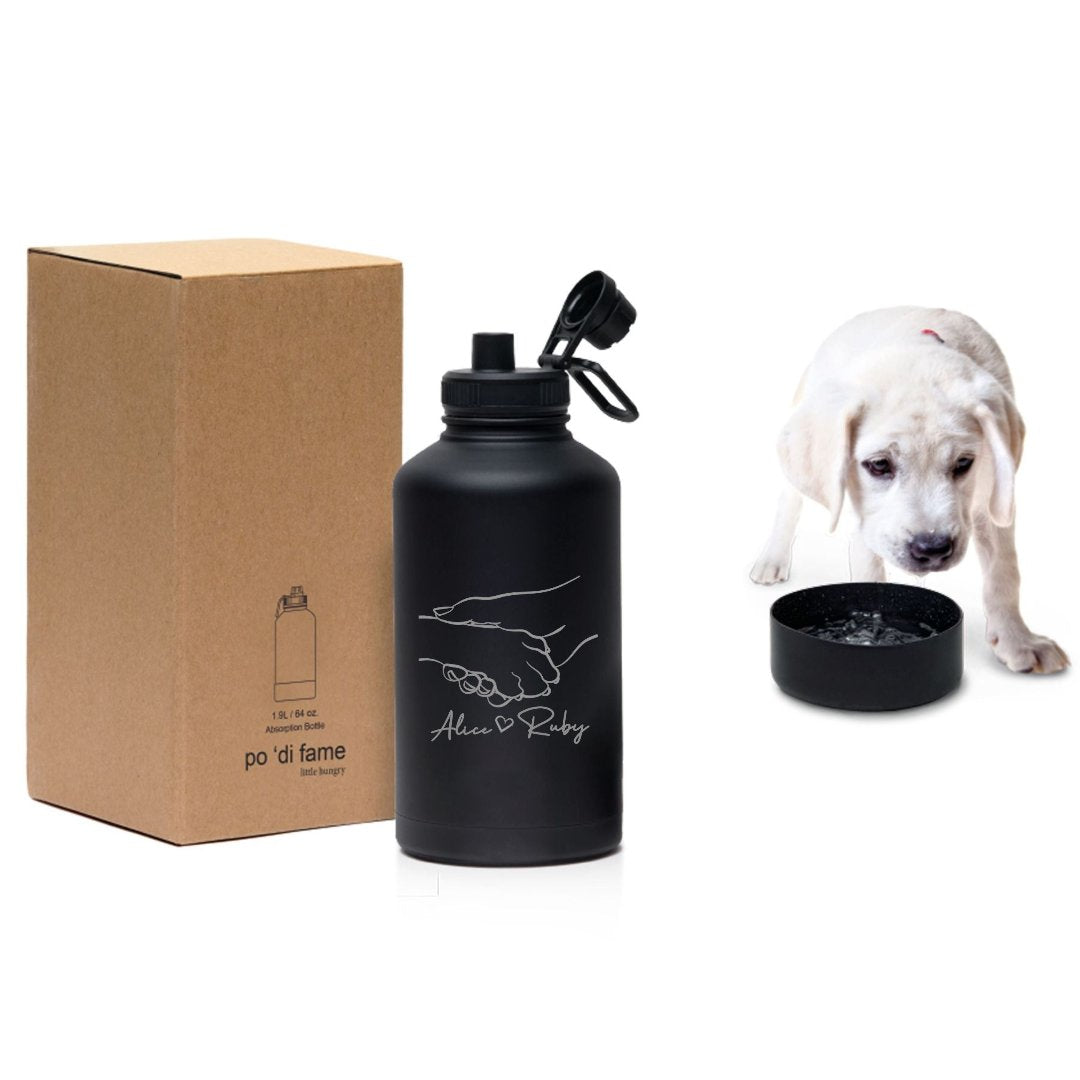 Engraved 1.9L drink bottle with pet drinking bowl