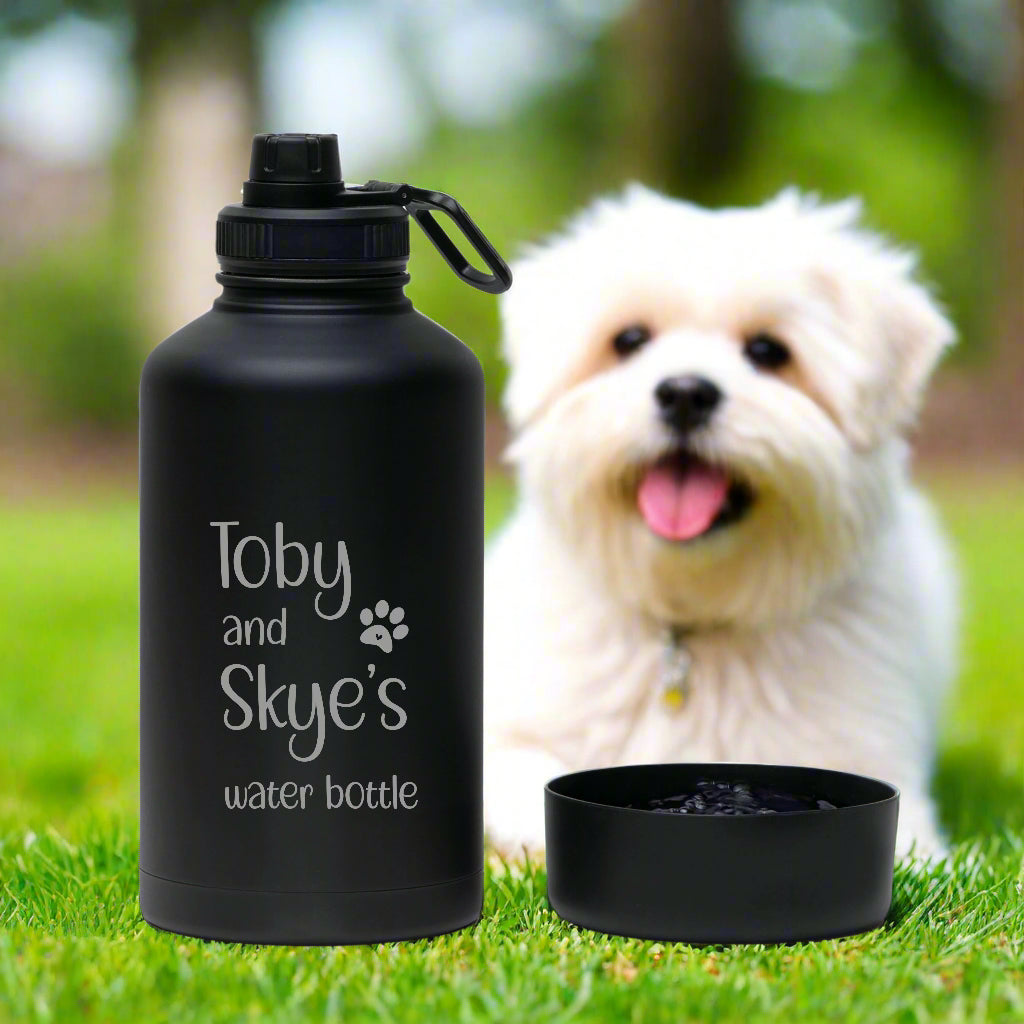 Engraved 1.9L Drink Bottle With Pet Drinking Bowl