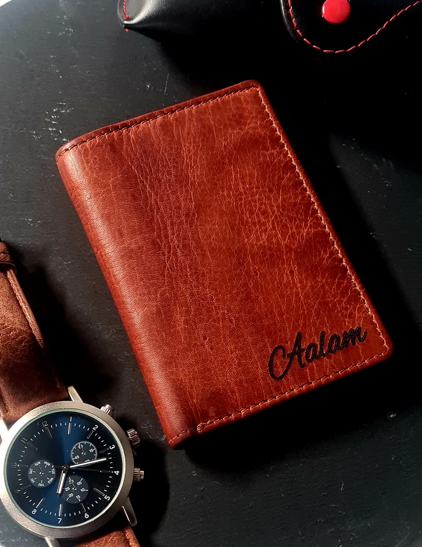 Personalised Slim Leather wallet - Unisex - Etch Cetera