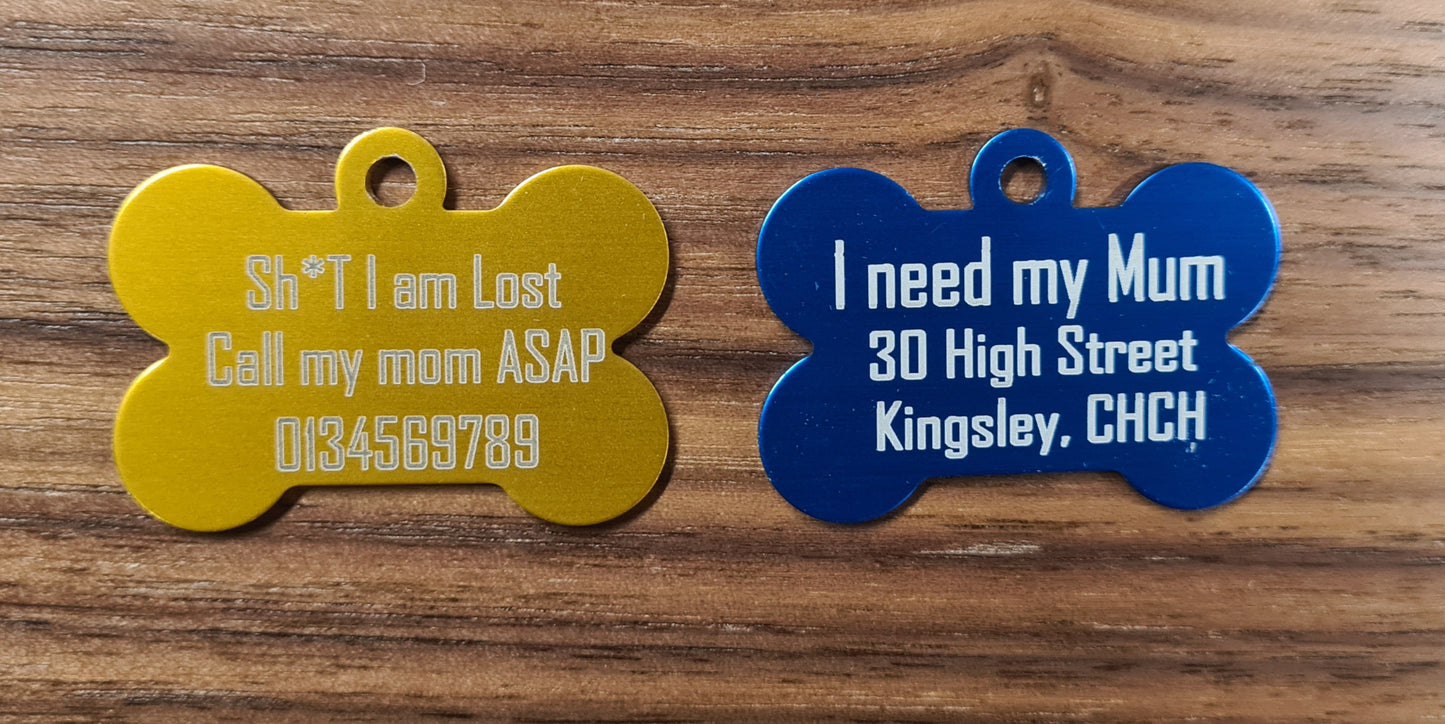 Personalised Pet ID tag - Bone shape - Etch Cetera