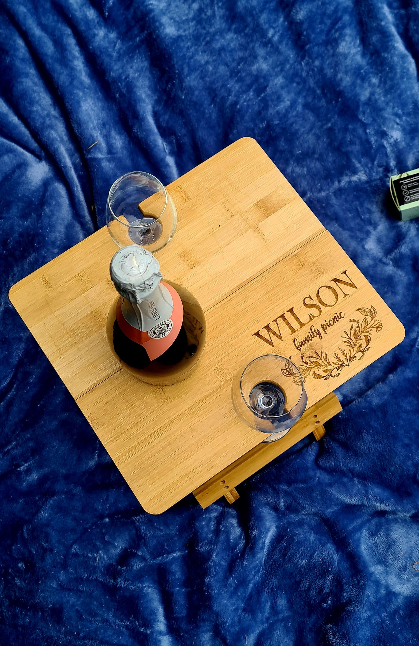 Engraved bamboo picnic table - foldable & portable
