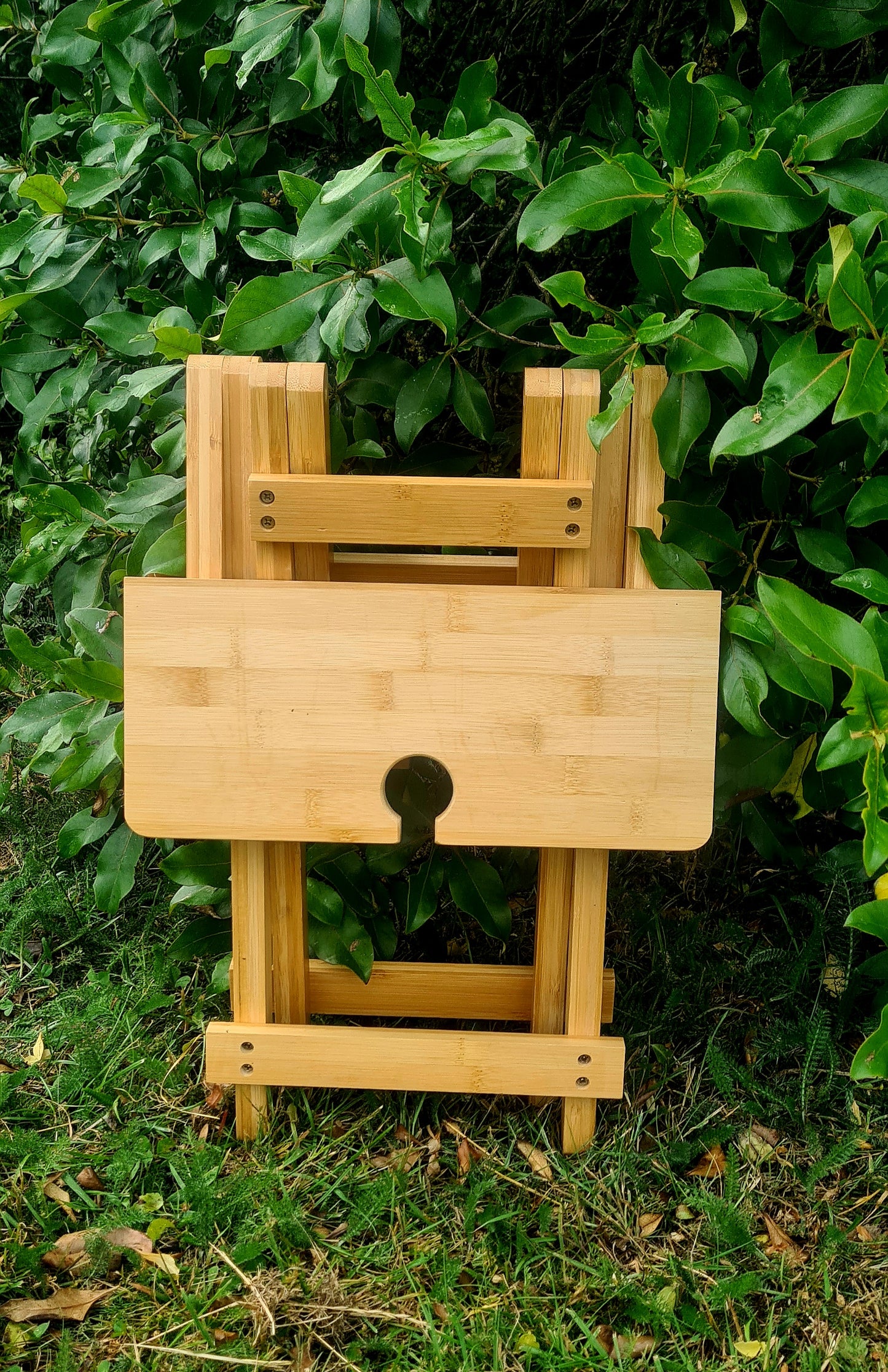 Engraved bamboo picnic table - foldable & portable