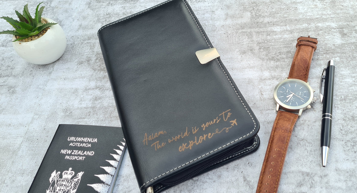 Personalised leather travel wallet