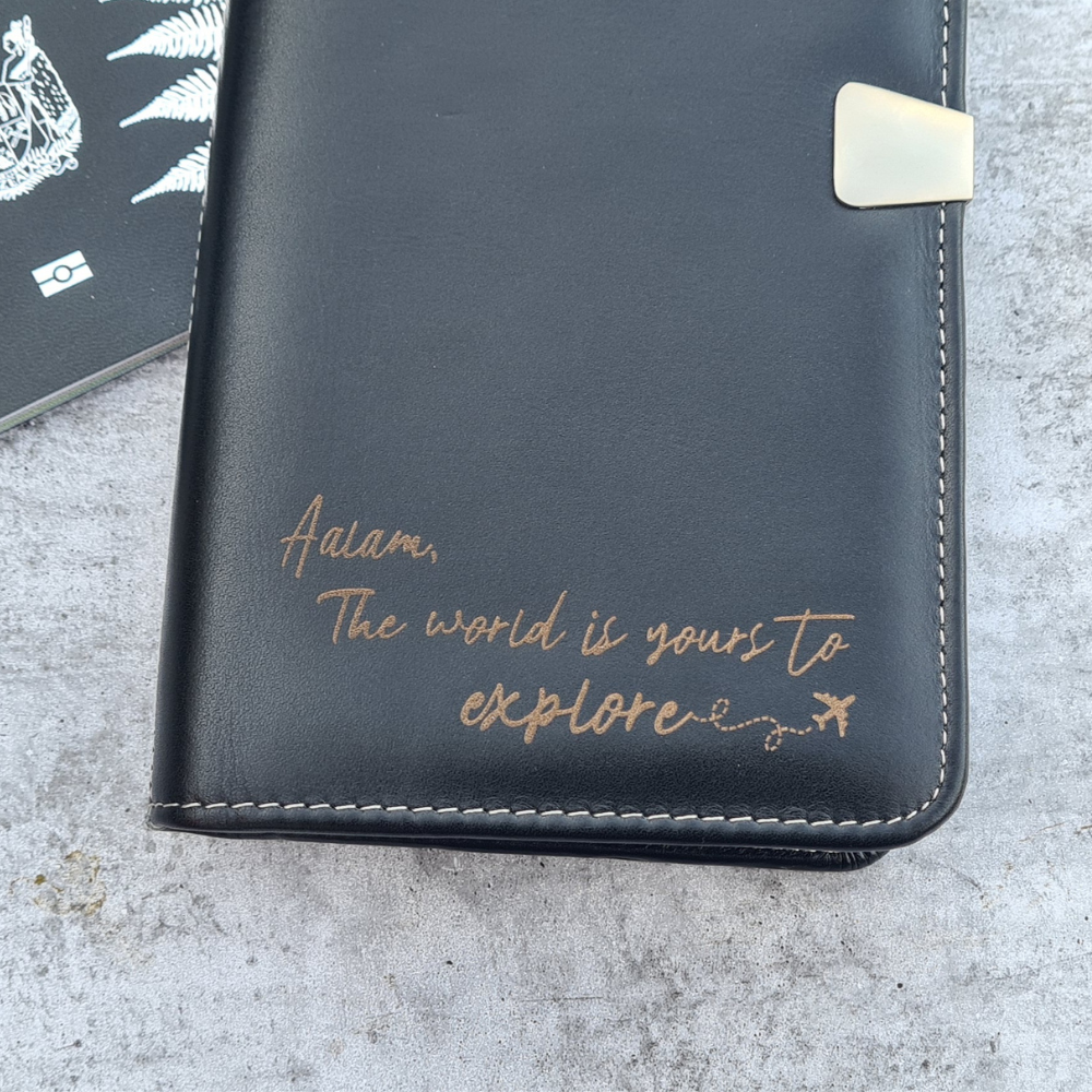 Personalised leather travel wallet