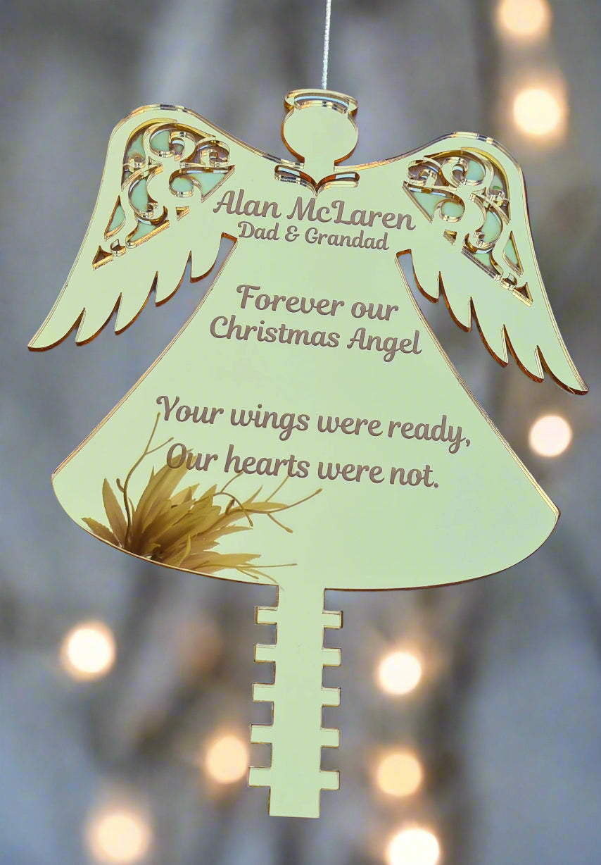Personalised Mirror tree Topper - Angel wings - Etch Cetera