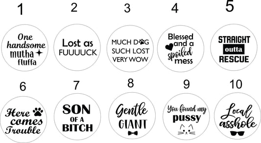 Funny Personalised Pet ID tag - Round shape