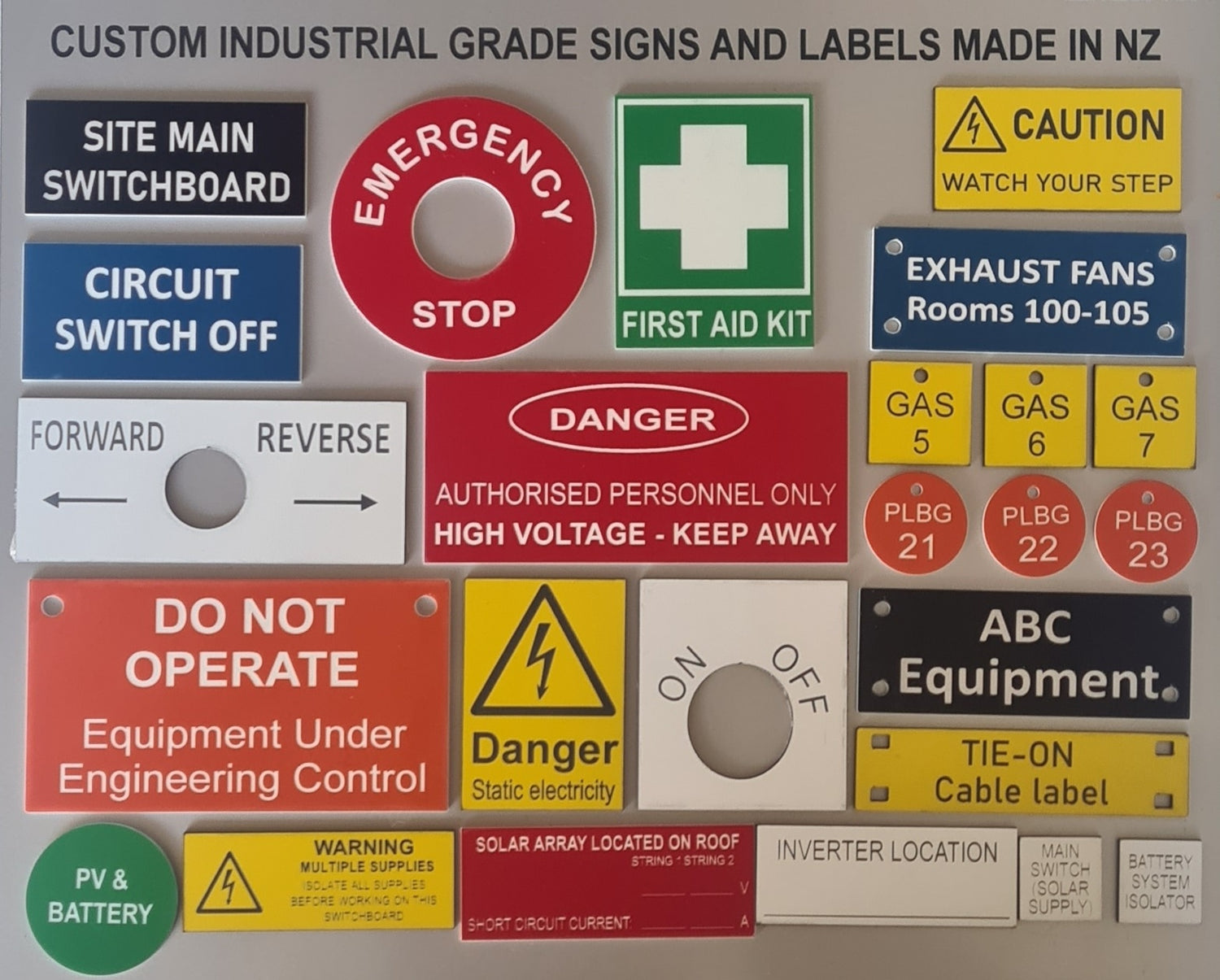 Industrial labels for Electrical, Solar, plumbing, warehouse, equipment tags