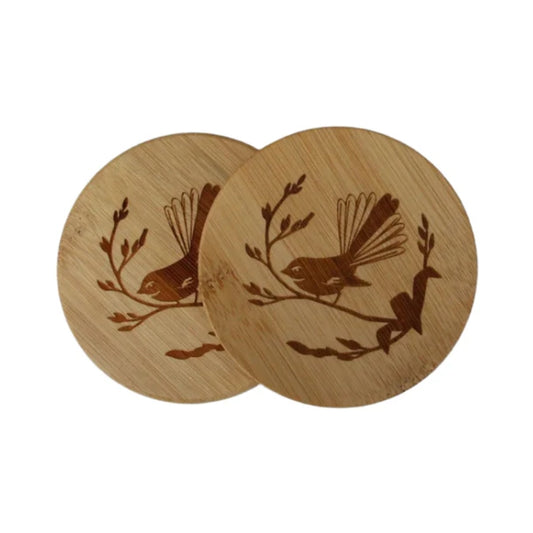 Fantail Engraved Bamboo Bottle Opener Coaster - Set 2