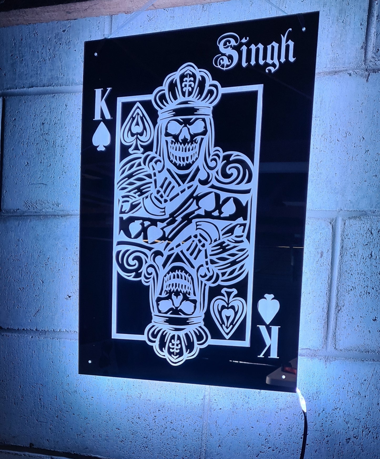 Personalised Skull King of Spades LED sign - Etch Cetera 