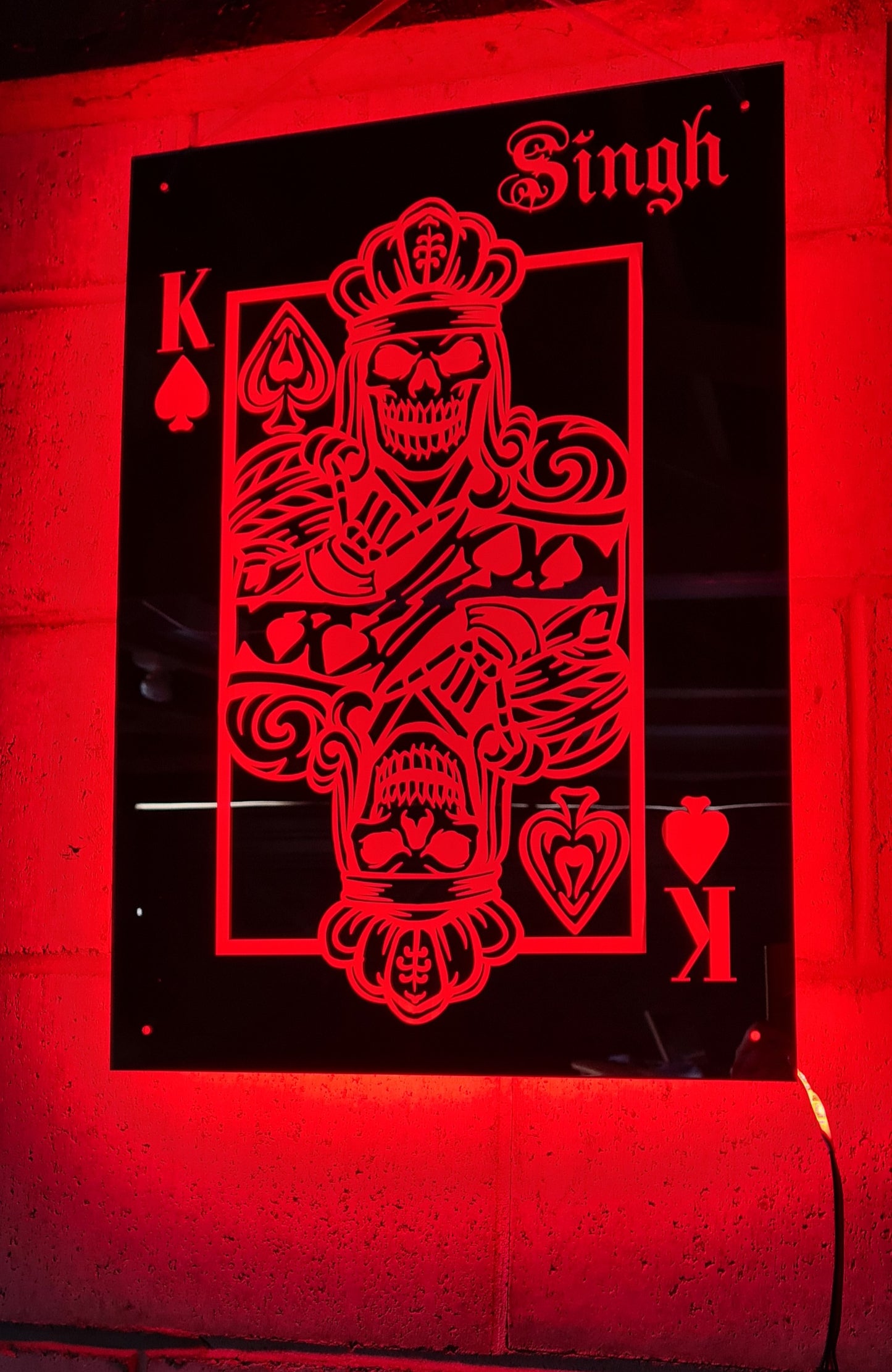 Personalised Skull King of Spades LED sign - Etch Cetera 