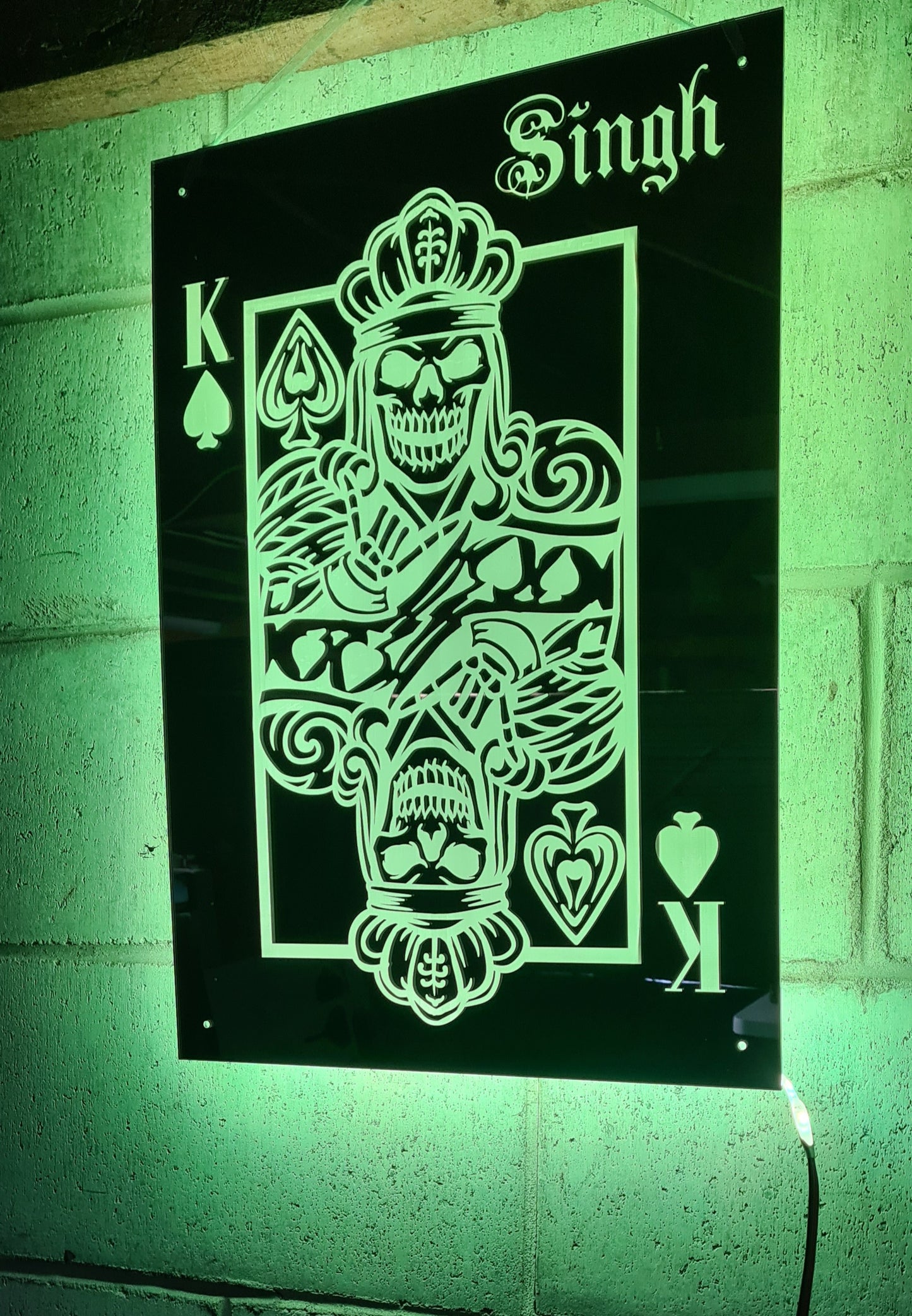 Personalised Skull King of Spades LED sign - Etch Cetera 