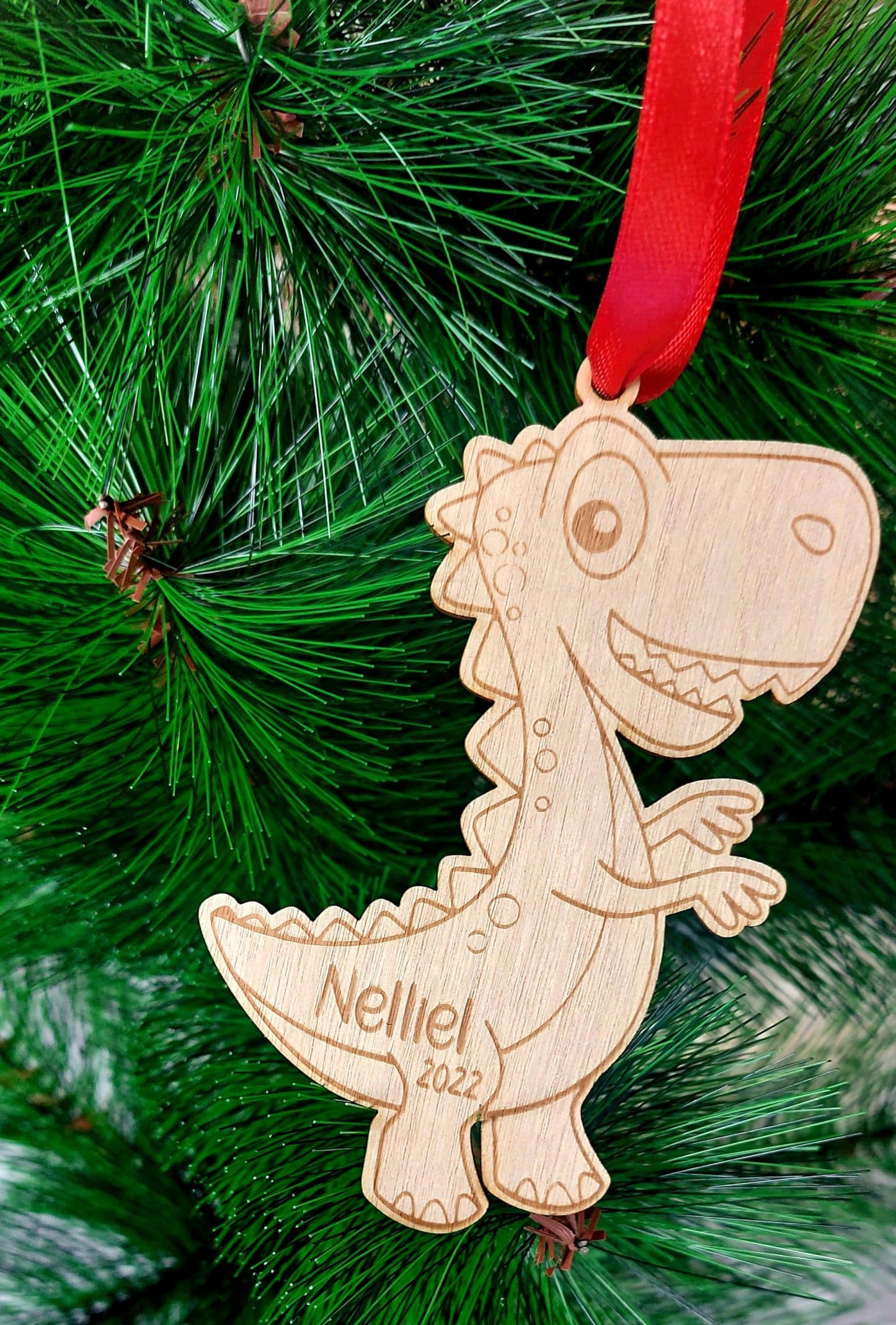 Personalised dinosaur Christmas ornament - wooden