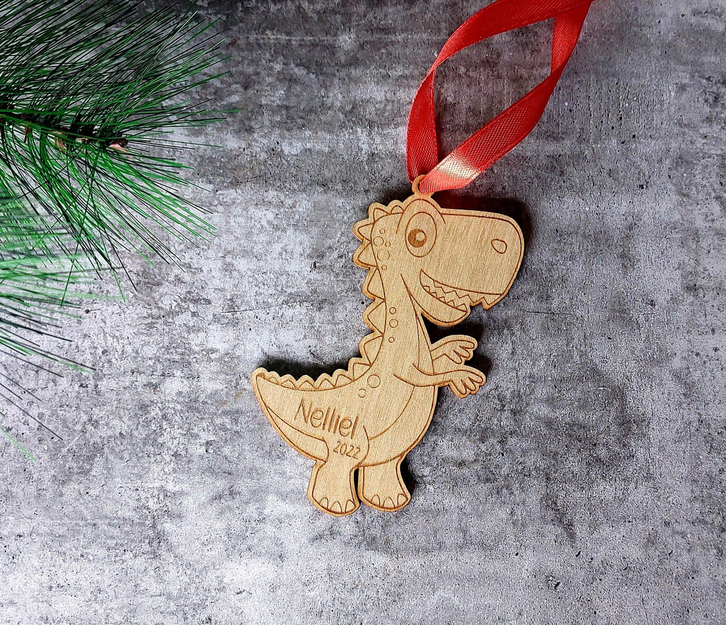 Personalised dinosaur Christmas ornament - wooden