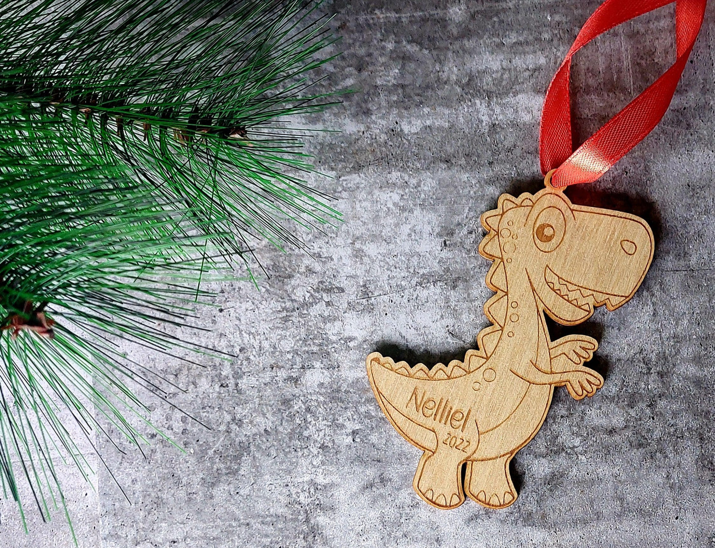 Personalised dinosaur Christmas ornament - wooden