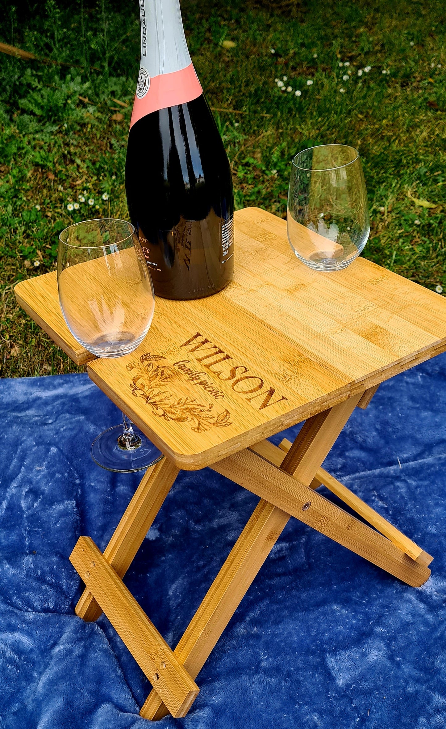 Engraved Bamboo Picnic Table - Foldable & Portable