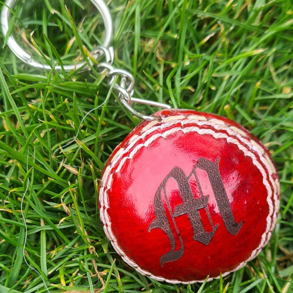 Personalised cricket ball keyring