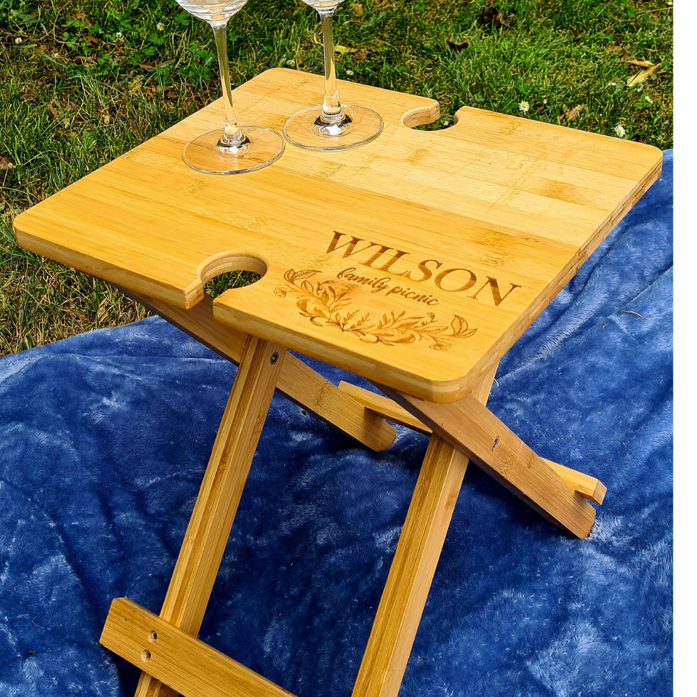 Engraved Bamboo Picnic Table - Foldable & Portable