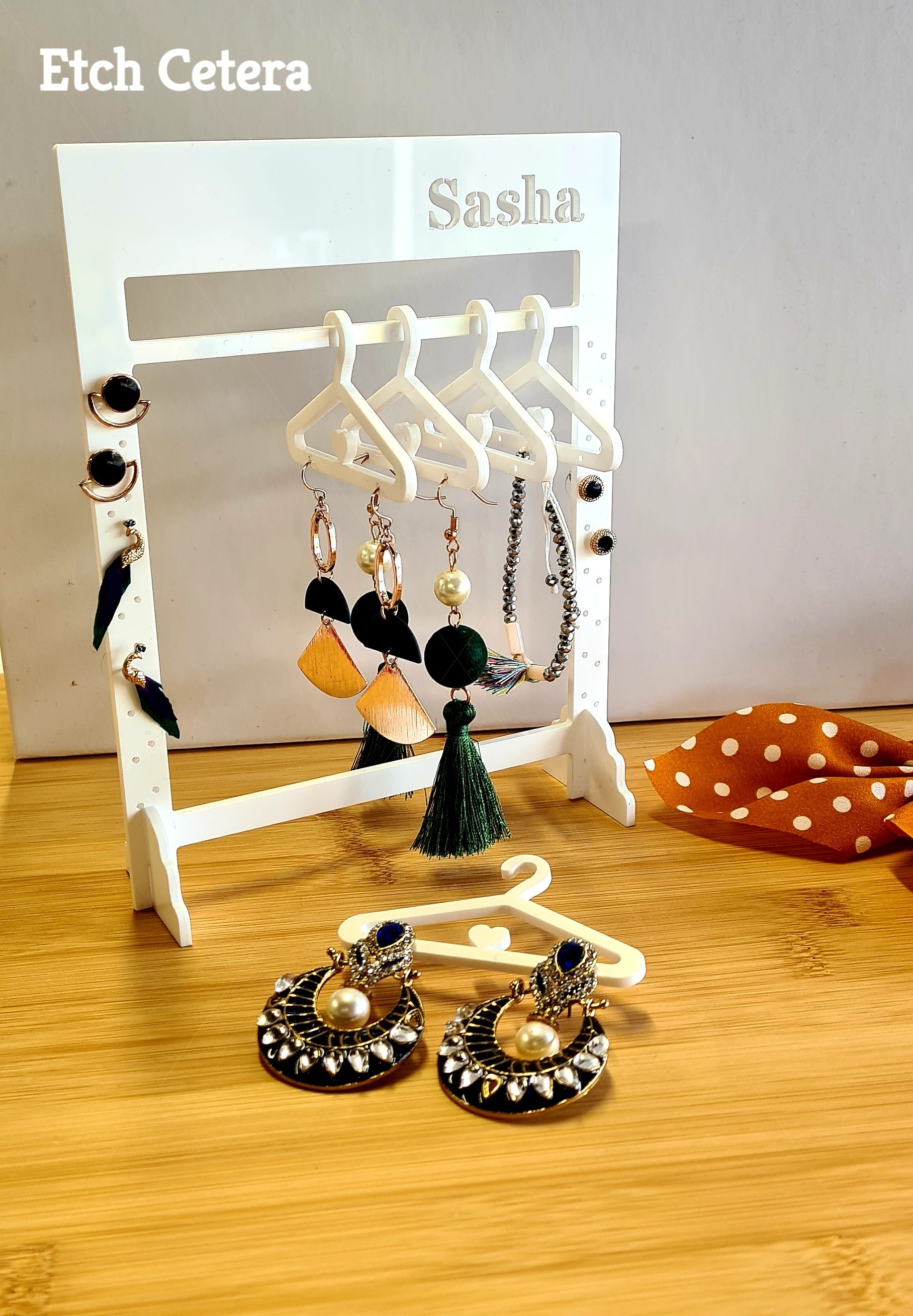 Jewelry Display Stand DIY Earrings Necklaces Bracelets Organizer Rack  Jewelry Stud Earrings Holder with Wooden Base