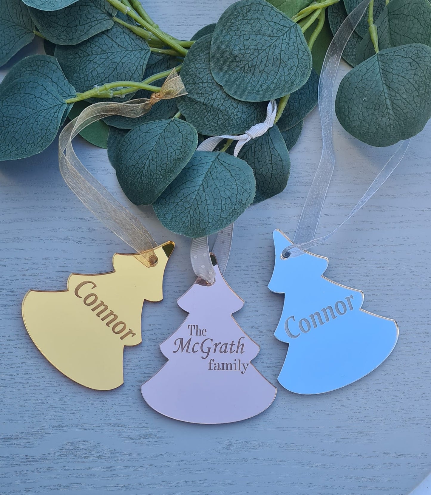 Personalised mirror ornaments tree shape