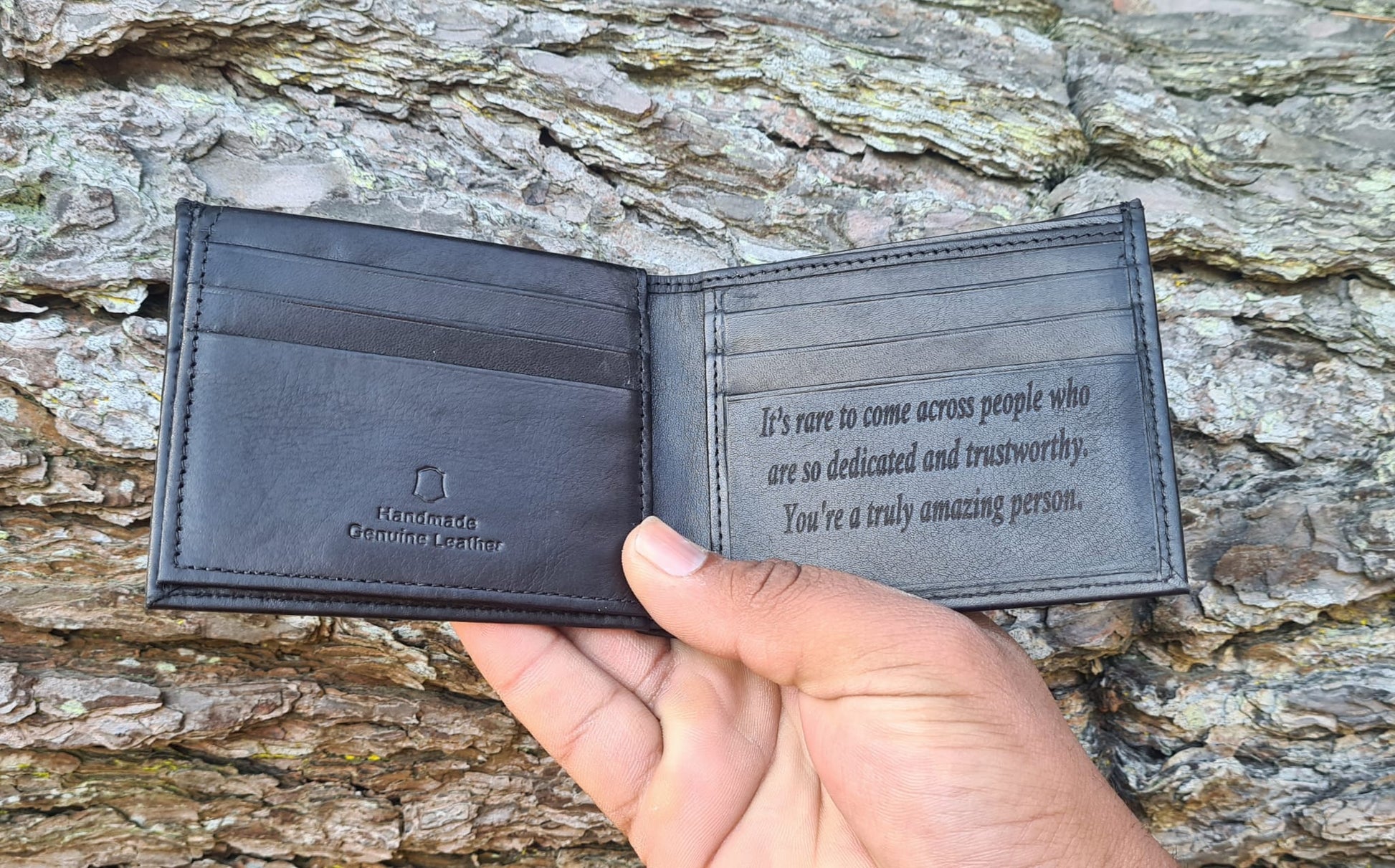 Personalised leather wallet