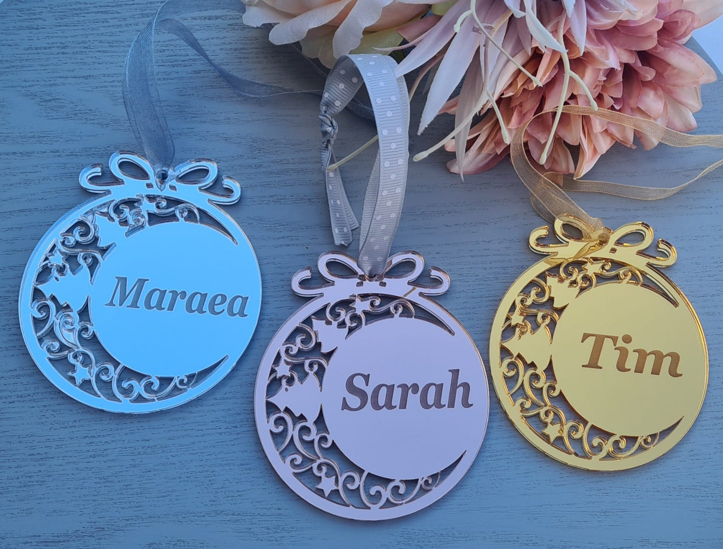 Mirror ornaments laser engraved