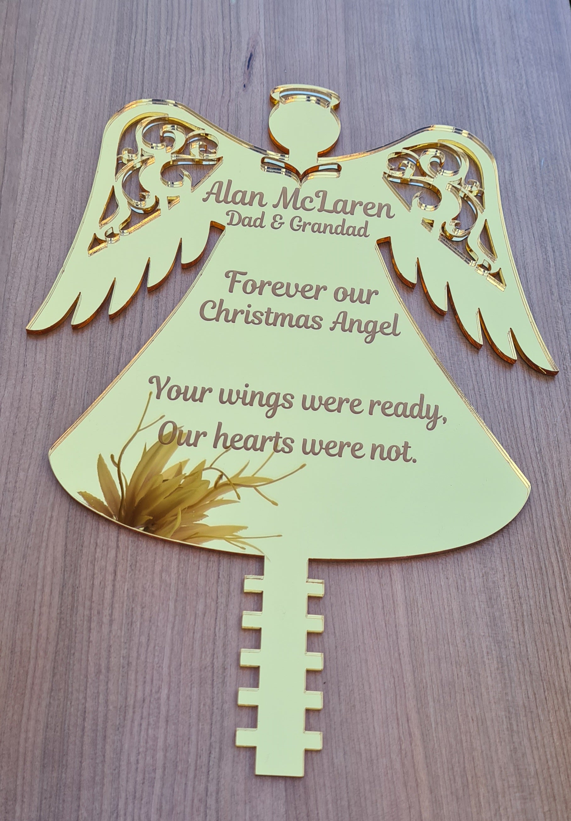 Personalised Mirror tree Topper - Angel wings - Etch Cetera 