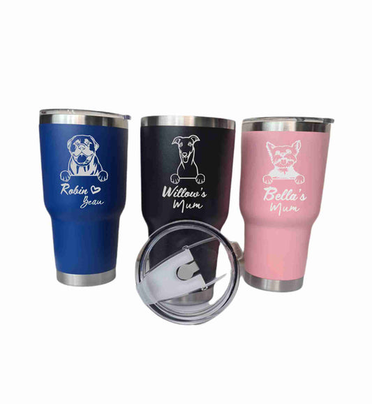 Personalised peeking dog tumbler - 900ml - Etch Cetera 